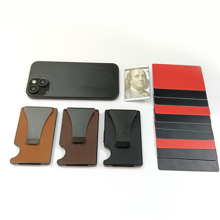 Custom Aluminum Leather Wallet Crazy Horse Genuine Leather Metal Wallet Slim RFID Blocking Card Holder Wallet