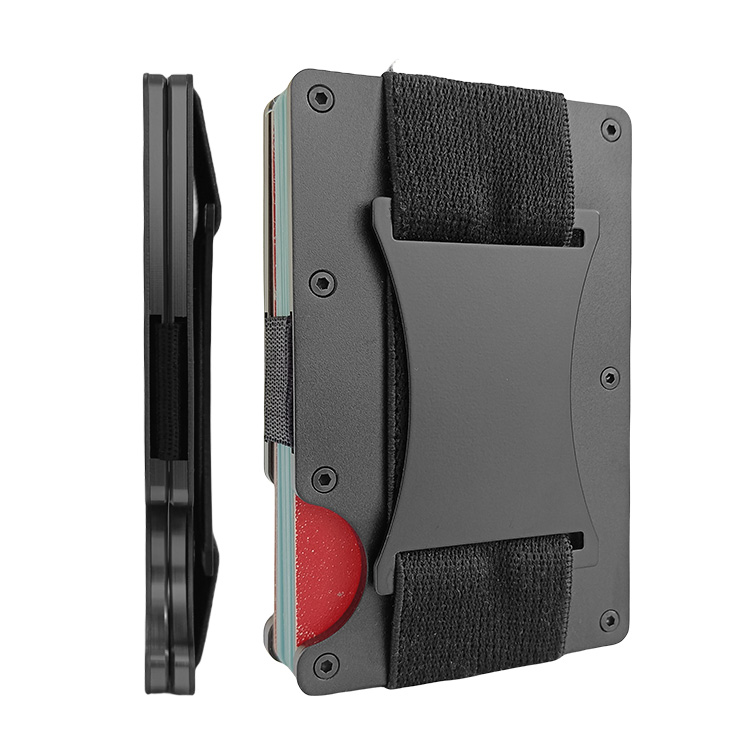 Minimalist Slim Wallet For Men - RFID Blocking Front Pocket Credit Card Holder - Aluminum Metal Small Mens Wallets with Cash Strap (Matte Olive)