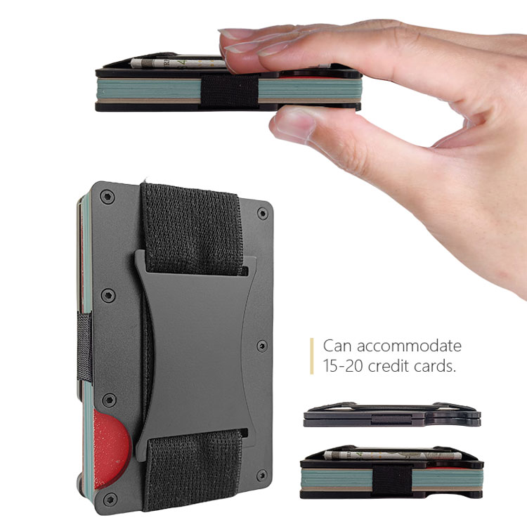 Minimalist Slim Wallet For Men - RFID Blocking Front Pocket Credit Card Holder - Aluminum Metal Small Mens Wallets with Cash Strap (Matte Olive)